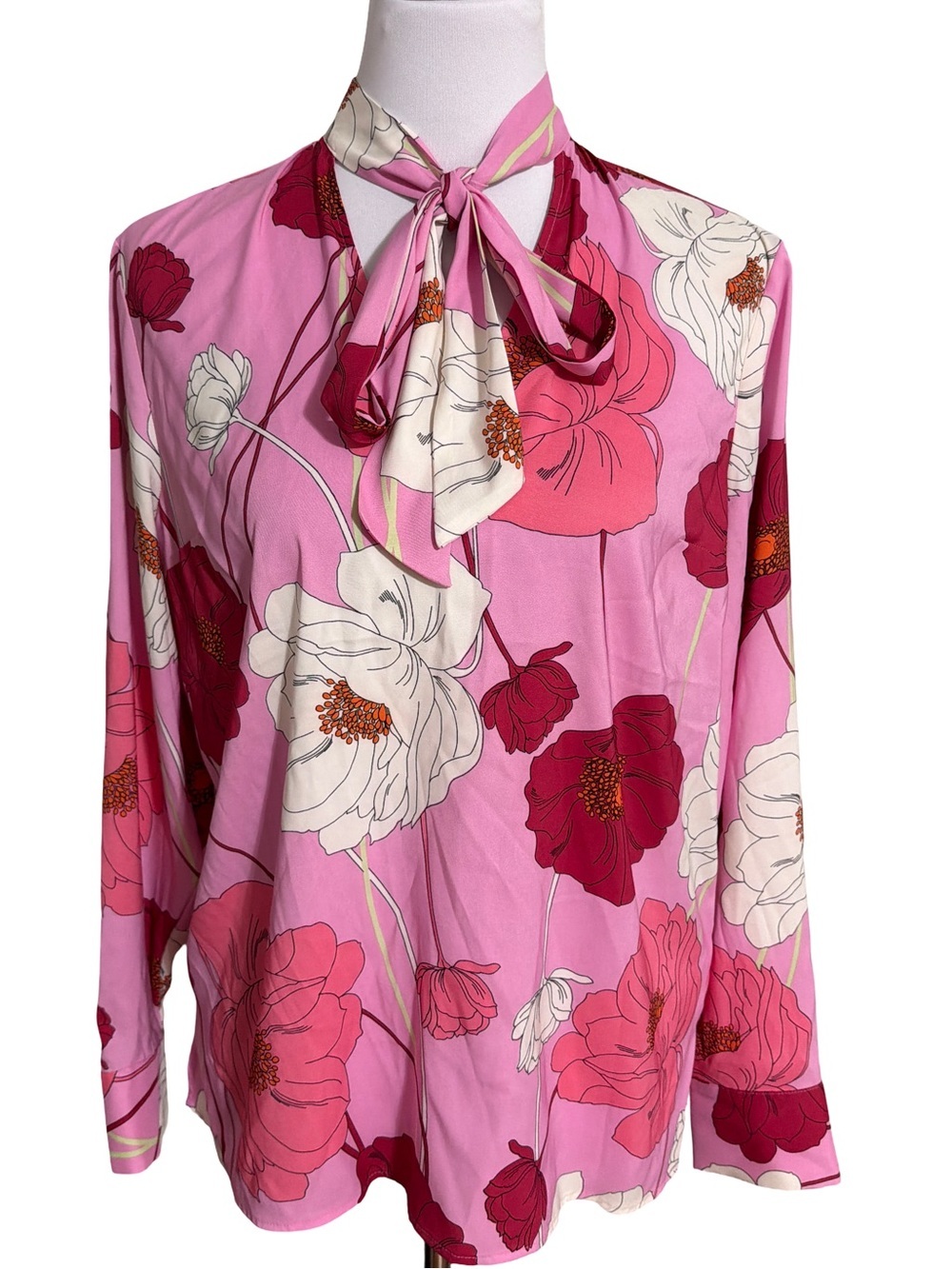 Express Pink Floral Bow Tie Blouse